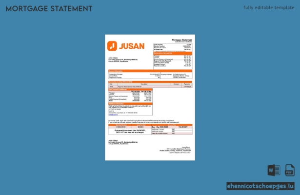 Kasachstan Jusan Bank Hypothekenabrechnung Word- und PDF-Beispielvorschau